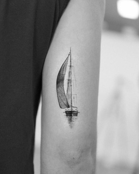 Sailing Tattoo, Sailboat Tattoo, Boat Tattoo, Simple Tattoos For Guys, Sea Tattoo, Nautical Tattoo, Парные Тату, Ship Tattoo, Modern Tattoos