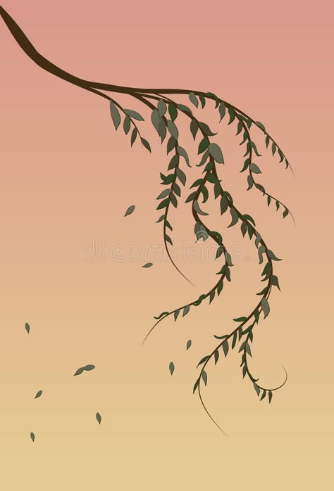 Tree Branches Illustration, Weeping Willow Tattoo Small, Willow Tree Leaves Tattoo, Willow Tattoos, Weeping Willow Tree Drawing, Willow Tree Branch Tattoo, Willow Tree Illustration, Weeping Willow Leaves, Willow Branch Tattoo