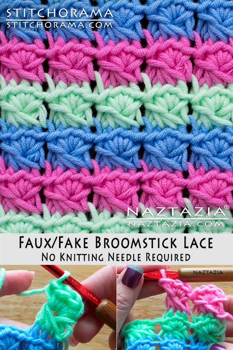 Faux Fake Broomstick Lace Broomstick Lace Crochet, Broomstick Lace, Debbie Macomber, Crochet Stitches Guide, Crochet Stitches Free, Crochet Afgans, Beginners Crochet, Diy Bricolage, Knitting Needle