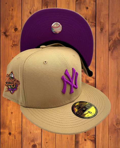 Fitted Hats Patches, Mlb Fitted Hats, Purple Fitted Hat, Ny Hats, Yankee Hat, Custom Fitted Hats, Swag Hats, Streetwear Hats, New York Yankee Hat