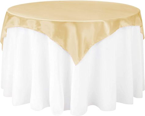 AmazonSmile: LinenTablecloth 60-Inch Square Satin Overlay Gold : Home & Kitchen Navy Tablecloth, Gold Sequin Tablecloth, White Table Cover, Gold Table Setting, Fitted Table Cover, Thanksgiving Floral, Marine Upholstery, Sequin Tablecloth, Wedding Party Decor