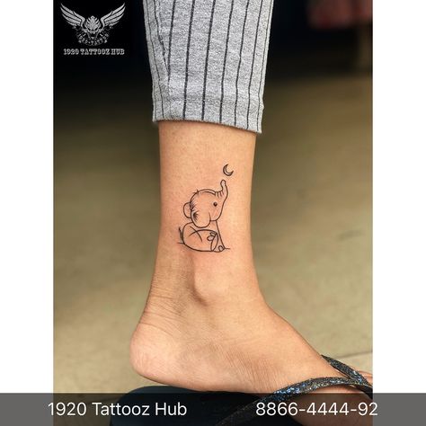 Ankle Tattoo Elephant, Elephant Matching Tattoos, Elephant Tattoos Leg, Elephant Ankle Tattoo, Minimal Elephant Tattoo, Aum Tattoo, Little Elephant Tattoos, Small Elephant Tattoo, Baby Elephant Tattoo