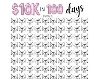 Budget Sheet 10K Savings Challenge - Etsy UK 10k In 100 Days Challenge, 10k Savings Challenge, 10k Savings, Envelope Savings Challenge, Envelope Savings, Savings Ideas, Saving Tracker, Budget Sheet, Savings Challenge Printable