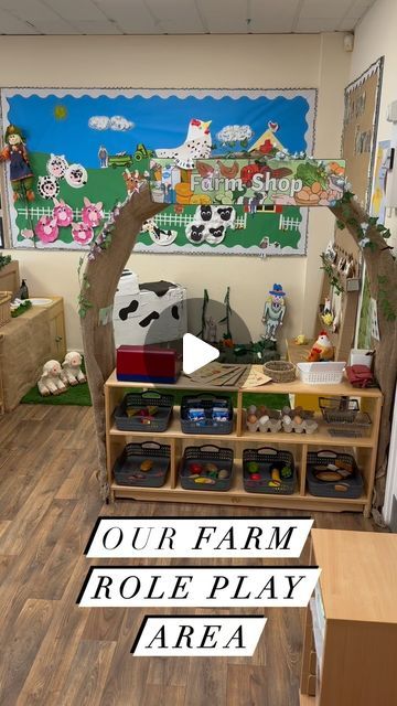 Louise on Instagram: "Farm role play area.  Loved working on this role play area with my two brilliant TAs! One TA created the displays, made a fantastic vegetable patch and a cute wooden stool! Then my other TA created an incredible cow that the children can milk by squeezing the rubber glove filled with water.   The children can pretend to bottle feed the lambs, collect eggs, water the vegetables, write shopping lists, buy food, sing songs and of course milk Daisy the cow 🐮  Labels and banner for the farm shop are from @twinklresources   #teamwork #teamworkmakesthedreamwork #roleplay #roleplayarea #farmtheme #farmtopic #imaginativeplay #play #eyfs #earlyyears #nursery #nurseryclassroom #passionforprovison #continuousprovision #engagingenvironment #eyfsinspiration" Farm Pretend Play Preschool, Farm Animal Activities For Preschoolers, Farm To Table Dramatic Play, Farm Animal Dramatic Play, Nursery Rhyme Role Play Area, Farm Shop Role Play, Farm Animal Activities For Kindergarten, Farm Small World Play, Farm Dramatic Play Center