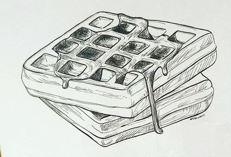 Waffle Doodle, Waffle Sketch, Waffle Tattoo, Waffle Drawing, Breakfast Drawing, Doodle Reference, Ink Reference, Painting Food, Inktober 2024