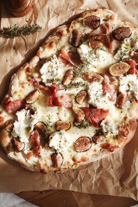 Fig, Prosciutto + Ricotta Pizza Pizza Recipes Ricotta, Prosciutto Fig Pizza, Fig Prosciutto Pizza, Ricotta Pizza Recipes, Fig Pizza Recipes, Ricotta Cheese Pizza, Fig And Prosciutto Pizza, Winter Pizza, Pizza Ricotta