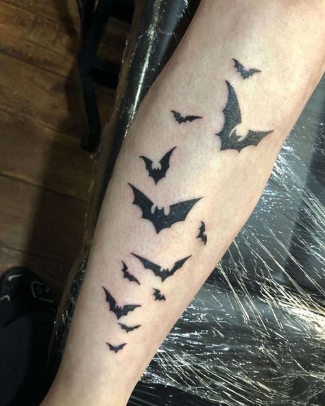 Black Tattoo Cover Up Forearm, Batman Bats Tattoo, Simple Coverup Tattoos, Bats On Arm Tattoo, Bats Tattoo Stencil, Bats Forearm Tattoo, Bats On Shoulder Tattoo, Back Bat Tattoo, Arm Bat Tattoo