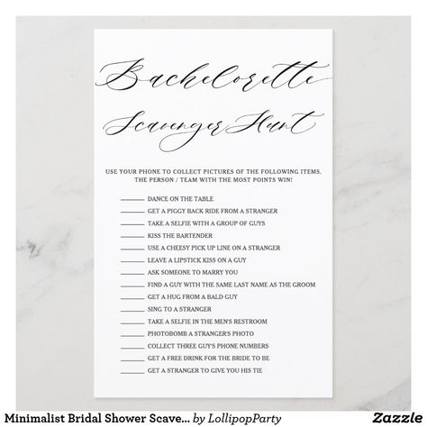 Minimalist Bridal Shower Scavenger Hunt Game Bridal Shower Scavenger Hunt, Piggy Back Ride, Scavenger Hunt Games, Pick Up Lines Cheesy, Fun Bridal Shower Games, Activities Ideas, Minimalist Typography, Paper Airplanes, Pick Up Lines