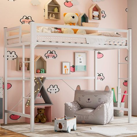 PRICES MAY VARY. 🦁 【SAFETY PRACTICAL DESIGN】 - This loft bed is full guardrail design keep you safe from falling, bringing you comfort and full sense of security, two ladders on both side design maximizes your bedroom space and adds convenience as well. 🐸 【PREMIUM METAL MATERIALS】 - We use environmentally friendly paint and solid metal structure to ensure the stability and practicality of the loft bed. Designed to accommodate a standard twin size mattress. Mattress sold separately. 🐯 【SPACE SAVER】 - IKIFLY Loft bed is ideal for space-saving needs. There’s plenty of room for user customization of the area underneath. Creates extra storage space to allow you to flexibly decorate the bedroom, where you can put a desk, chair, rug, shelf, and toys, etc. 🐳 【EASY TO ASSEMBLE】 - Sturdy metal s Loft Beds For Teens, Girls Loft Bed, Loft Bed Frame, Led Beds, Twin Size Loft Bed, Guard Rail, Led Bed Frame, Junior Bed, Loft Beds