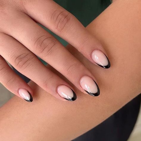 Best 30  oval french nails you must try this year Jelly Stickers, Black French Manicure, Stiletto Shaped Nails, Black French Tips, Nagel Tips, Fake Nails With Glue, Nail Length, Classy Nails, False Nail