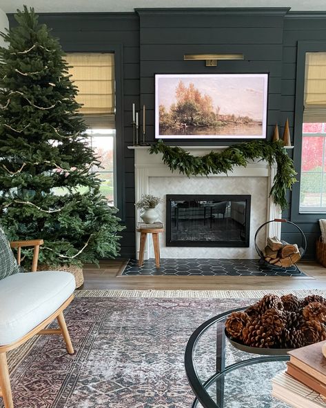 5 Holiday Décor Items to Buy in October Herringbone Fireplace Tile, Stone Electric Fireplace, Carved Stone Fireplace, White Herringbone Tile, Inset Fireplace, Fireplace Style, Honeycomb Tile, Pre Lit Garland, Taupe Walls