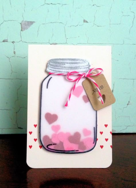 Jar Of Love, Hanging Craft Ideas, Love Jar, Creative Birthday Cards, Birthday Card Craft, Hanging Craft, Valentine Cards Handmade, Paper Wall Hanging, Valentine Crafts For Kids