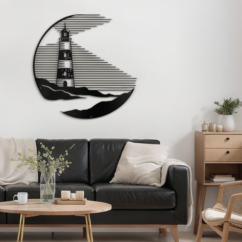 Lighthouse Minimalist, Metal Wall Grid, Abstract Wall Sculpture, 3d Metal Wall Art, Small Nails, Abstract Metal Wall Art, Decoration For Living Room, Kitchen Outdoor, Garden Size