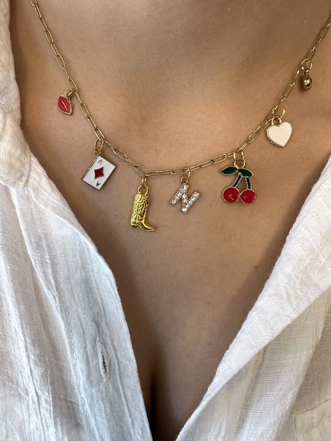 Italian Vibes, Charm Necklace Diy, Fruit Summer, Winter Bear, Custom Charms, Gold Charm Necklace, Pendent Necklace, Charm Necklaces, Stacked Jewelry