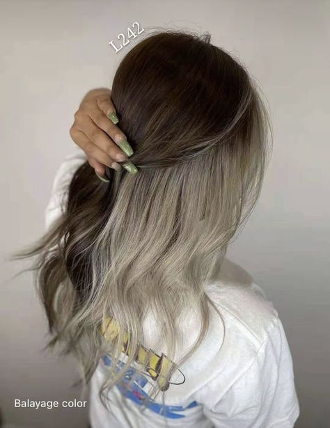 Brown Hair Light Underneath, Under Hair Blonde For Brunettes, Light Brown Hair With White Underneath, Underneath Dyed Hair Silver, Ombre Underneath Hair, Brown Hair With Gray Underneath, Under Light Highlights, Ash Blonde Underneath Brown Hair, Brown Hair Platinum Underneath