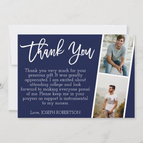 3 Photo 2 1 Script Graduation Thank You Card #zazzle #weddinginvitations #birthdayinvitations #babyshowerinvitations #zazzleinvitations #monogram #businesscards #graduation #homedecor Thank You Notes Graduation, Thank You Card Sayings, Graduation Thank You Cards, Photo Thank You Cards, Custom Thank You Cards, Card Sayings, Simple Photo, Graduation Party Invitations, Graduation Cards