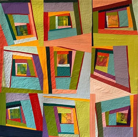 Attic Window Quilts, Log Cabin Quilt Pattern, Colorful Quilt, Quilted Wall Hanging, Abstract Quilt, Quilt Modernen, Medallion Quilt, Log Cabin Quilts, Log Cabin Quilt