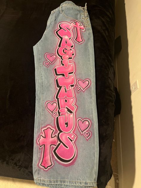 Sagittarius
Birthday
Airbrush pants Birthday Pants Ideas, Airbrushed Birthday Outfits, Senior Pants Aesthetic, Custom Birthday Pants, Birthday Jeans Painted, Spray Paint Pants Ideas, Painted Jeans Birthday, Customized Jeans Ideas, Airbrush Birthday Outfits