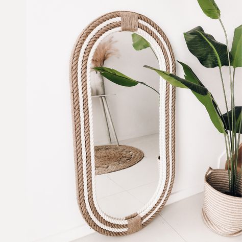 Living Room Mirror, Rope Mirror, Hamptons Coastal, Oval Wall Mirror, Hamptons House, Hanging Wall Mirror, Hamptons Style, Living Room Mirrors, Vintage Frame