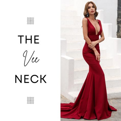 Micaah | Special Event Dresses & Gowns | Dress Necklines & Hairstyles Dress Necklines, Prom Tips, Different Necklines, Special Event Dresses, Messy Updo, Perfect Hairstyle, Simple Ponytails, V Neck Prom Dresses, Prom Style