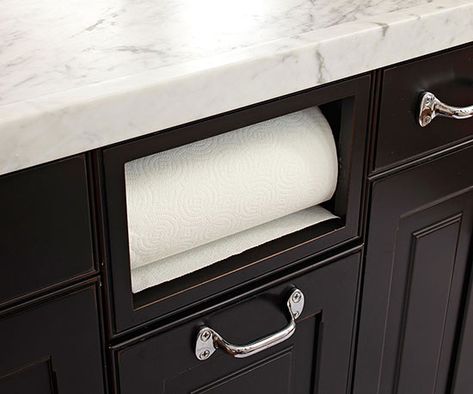 Unconventional Storage, Love the paper towel holder hidden in the island, out of site but right where you need it and it's at waist height too! Large Kitchen Remodel, Cheap Small Kitchen, Kitchens Small, Compact Kitchens, Small Kitchens, Kitchen Remodel Before And After, Kitchen Remodel Ideas, Kitchen Farmhouse, Laundry Room Storage