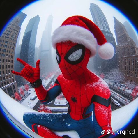 Pfp Fisheye, Spiderman Christmas, Round Pfp, Christmas Hat, Spiderman, Christmas