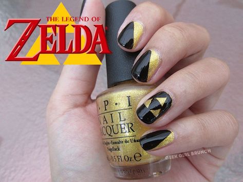 Legend Of Zelda Nails, Zelda Nails, Black Gold Nails, Shiny Nails Designs, Witch Nails, Silver Nail Art, Mens Nails, Anime Nails, Retro Game