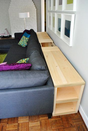 Looking for a table like this to put behind our couch                                                                                                                                                                                 More Build A Console Table, Table Behind Couch, Behind Couch, Living Room Console, Diy Sofa Table, Couch Table, Diy Sofa, Loft Apartment, A Living Room