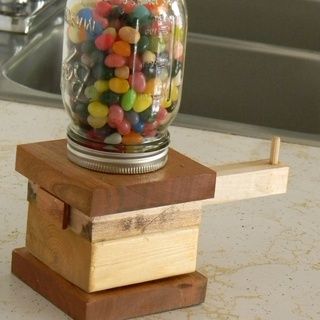 The Awesomest Jelly Bean Dispenser Ever Jelly Bean Dispenser, Kids Woodworking Projects, Diy Jelly, Wood Projects For Beginners, Wood Crafting Tools, Woodworking Projects For Kids, Woodworking For Kids, Candy Dispenser, Learn Woodworking