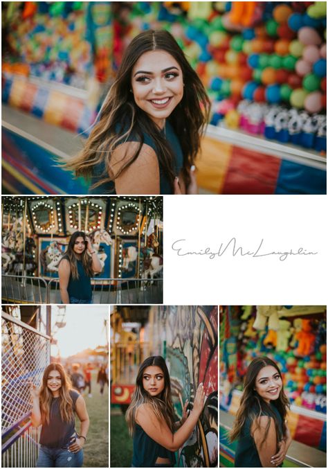 Fair Photoshoot Outfits, Fair Portrait Photography, Senior Pictures At A Fair, Senior Picture Ideas Carnival, Senior Pics At The Fair, Carnival Photoshoot Night, Fair Photoshoot Senior, Carnival Senior Photoshoot, Senior Carnival Photoshoot