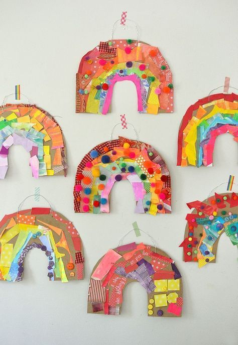 Cardboard Rainbow, Påskeaktiviteter For Barn, Make A Rainbow, Collage Material, Rainbow Crafts, Crafty Kids, Art Activities For Kids, Toddler Art, Camping Art