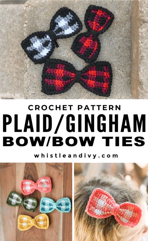 Crochet Plaid Bows- Crochet Pattern - Whistle and Ivy Tie Pattern Free, Crochet Bow Ties, Pet Crochet, Crochet Bow Pattern, Puppy Crochet, Bow Crochet, Crochet Plaid, Best Crochet Patterns, Selling Ideas