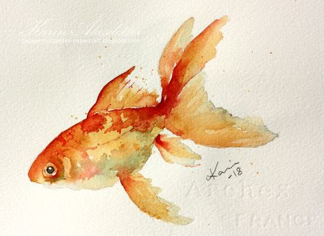 Goldfish Art Illustrations, Abstract Watercolor Tutorial, Goldfish Watercolor, Practice Painting, Watercolour Cards, Watercolor Paintings Of Animals, Sing Sing, Watercolor Art Landscape, Animals Watercolor