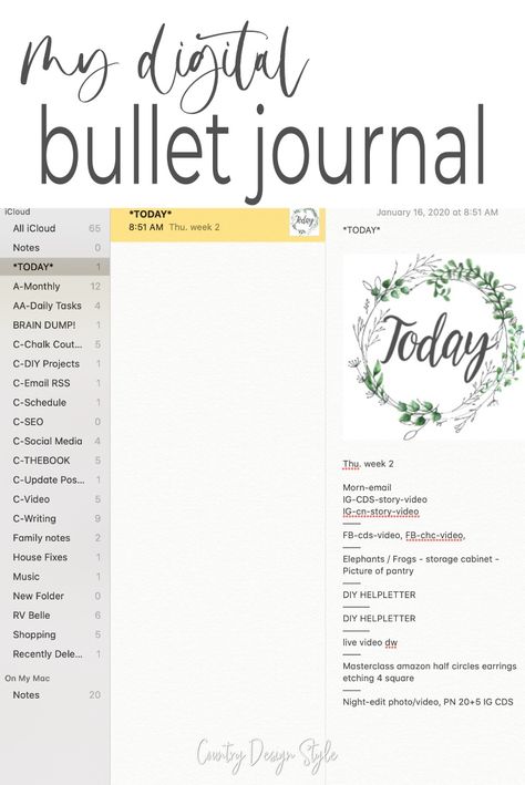 How to use the bullet journal on your digital devices. I simply use Apple notes for organizing everything at Country Design Style #bujo #digitalnotes #digitallayout #bulletjournal Free Wedding Planner Printables, Apple Notes, Daily Planner Printables Free, Free Wedding Planner, Daily Schedule Planner, Daily Notes, Marketing Planner, Notes Journal, Small Business Planner