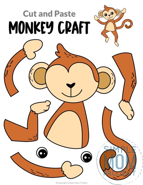 Are you looking for an easy printable paper monkey craft for your five little monkey fan to teach about the letter M? This simple jungle animal is perfect for kids of all ages including preschool, toddler and kindergarten. Use it with their handprint, paint it with their finger print or use this monkey craft. This monkey craft cut out can also be turned into a swinging paper bag puppet! Monkey Template, Hippo Crafts, Jungle Animal Crafts, Monkey Craft, Zebra Craft, Safari Crafts, Jungle Crafts, Giraffe Crafts, Monkey Puppet