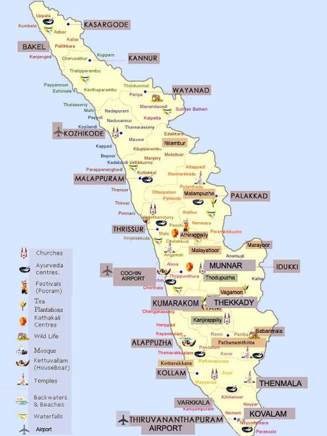 Kerala Tourism | Kerala Map | Kerala Tourism Map | Kerala Travel Map Kerala Map, Travel Map Illustration, Mumbai India Travel, India World Map, Travel India Beautiful Places, Kerala Tour, Kerala Travel, India Travel Places, Mother India