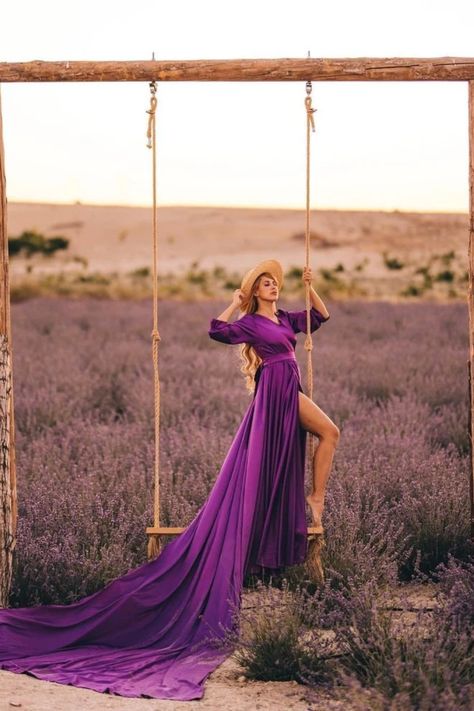 Purple flying dress , long flying dress, long sleeve flying dress Long Flying Dress, Long Train Dress Photoshoot, Gown Dress Photoshoot Ideas, Flying Dress Photoshoot Ideas, Vintage Dress Photoshoot, Themed Photoshoot Ideas Woman, Long Dress Photoshoot Poses, Long Flowy Dress Photoshoot, Dresses Photoshoot Ideas