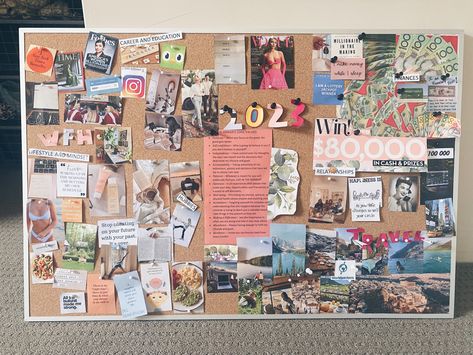 Vision Board Ideas Physical, Vision Board On Cork Board, Work Vision Board Examples, Scrapbooking Vision Board, Bulletin Vision Board, Vision Poster Board, Physical Vision Board Examples, Vision Board Poster Examples, Vision Board Bedroom Wall