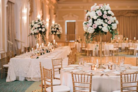 Gold Ballroom, Blush Wedding Reception, Hotel Wedding Receptions, Neutral Wedding Decor, Ballroom Wedding Reception, Wedding Reception Themes, Garden Chic Wedding, Our Lady Of Grace, Elizabeth Anne