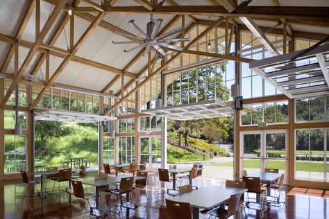 Branson School Student Commons - Turnbull Griffin Haesloop Glass Wall Design, Living Roofs, Green School, School Cafeteria, Casa Patio, Photovoltaic Panels, Outdoor Classroom, Natural Ventilation, Outdoor Learning