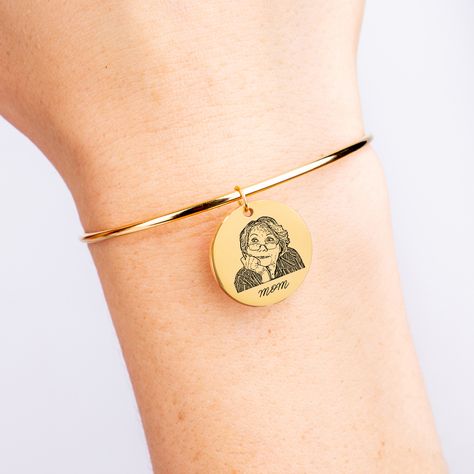 Custom Human Portrait Bangle, Personalized Human Photo Bracelet – BladesCrafts Engraving Ideas Jewelry, Human Portrait, Picture Bracelet, Bracelet Photo, Engraved Bangle, Extraordinary Jewelry, Straight From The Heart, Bangle Jewelry, Bracelet Love