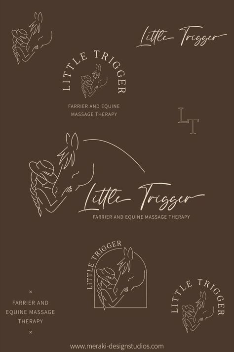 Logo Suite for a Farrier and Equine Massage Therapist #graphicdesign #brandingprocess #line👀 Equine Logo Design, Simple Line Illustration, Coffee Shop Logo Ideas, Equine Massage Therapy, Shop Logo Ideas, Equine Logos, Healing Logo, Horse Healing, Equine Massage