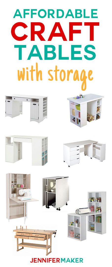 Need a new craft table! Here's my list of affordable craft tables with storage to organize all your craft supplies! | craft room organization | craft table with storage | craft table ideas Craft Table Ideas, Craft Table With Storage, Craft Tables With Storage, Craft Tables, Craft Room Tables, Tables With Storage, Ikea Organization, Desk Organization Diy, Dream Craft Room