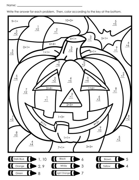 Halloween Math Color by Number Addition Halloween Maths, Halloween Worksheet, Addition Coloring Worksheet, Halloween Multiplication, Halloween Color By Number, Halloween Math Worksheets, Pumpkin Math, Fargelegging For Barn, Halloween Math Activities