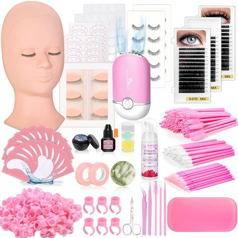 PRICES MAY VARY. [Everything Needed for Lash Extension] It came will all sorts of necessities/tools for doing complete lash extensions and this eyelash extension practice kit paired well with a plastic vanity organizer as a gift, since there are so many different kinds of tools, included plenty of mixed & classic individual lashes, mascara wands, brushes, rings for glue, lash glue & glue remover, highly precise tweezer, eyelash dryer fan, eyelash mannequin head with removable eyelids, tape, jade Single Lash Extensions, Eyelash Remover, Fake Makeup, Lash Extension Glue, Lash Extension Training, Lashes Fake Eyelashes, Disposable Mascara Wands, Eyelash Technician, Lash Extension Kit