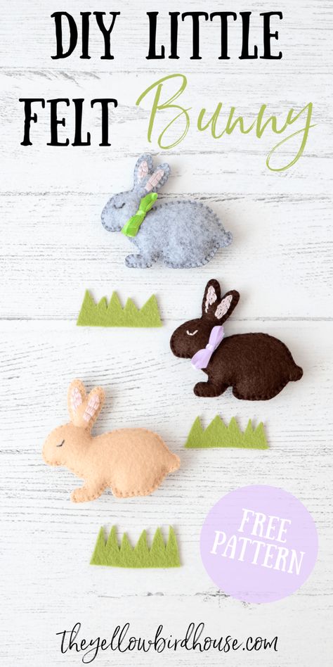 Little Felt Bunny DIY with Free Pattern | The Yellow Birdhouse Felt Bunnies, Bunny Diy, Baby Mobil, Felt Animal Patterns, Felt Crafts Patterns, Felt Bunny, Felt Patterns, Easter Bunnies, Bunny Crafts