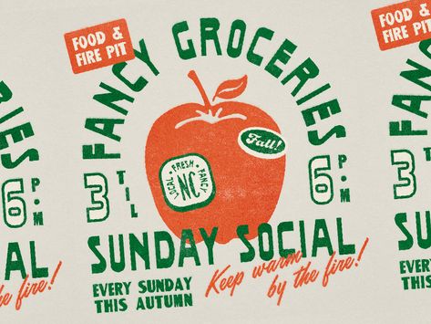 Fall Sunday Social graphic by Rebekah Rhoden Fall Sunday, Agriculture Logo, Kentish Town, Self Branding, Fall Graphic, Logo Design Ideas, Vintage Graphic Design, Postcard Design, Vintage Postcard