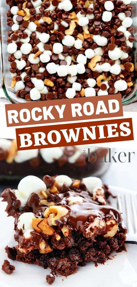 Gooey Dark Chocolate Brownies, Rocky Road Brownies From Box Cake Mixes, Rocky Road Desserts, Brownie Toppings Ideas, Fun Brownie Recipes, Christmas Brownies Ideas, Fun Brownies, Rocky Road Squares, Brownies With Marshmallow