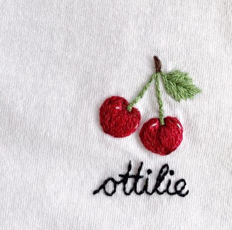 Cherry Embroidery Tutorial, Cherry Embroidery Design, Embrodery Stiching Flowers Pattern Free, Tomato Embroidery, Creative Embroidery Ideas, Cherries Embroidery, Small Embroidery Designs, Back Of Embroidery, Embroidered Cherries