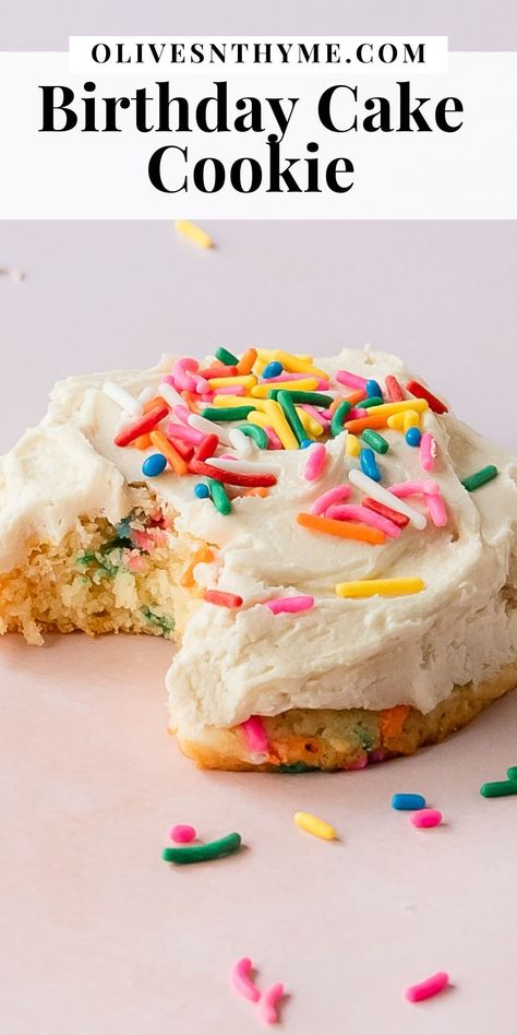 Funfetti Cookies With Frosting, Homemade Funfetti Cookies, Dessert With Sprinkles, Birthday Cake Flavored Desserts, Birthday Cake Sugar Cookies, Cookies With Sprinkles On Top, Cookie Themed Birthday Party, Funfetti Cookie Cake, Confetti Cake Cookies